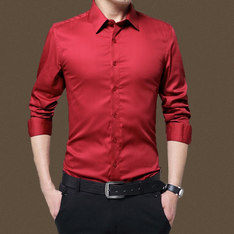 Men's Solid Long Sleeve Wrinkle-Free Formal Casual Shirt(50% OFF)