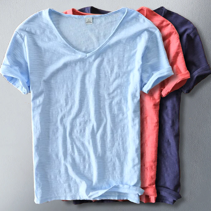 Men Cotton V-Neck Short Sleeve Soft T-Shirts