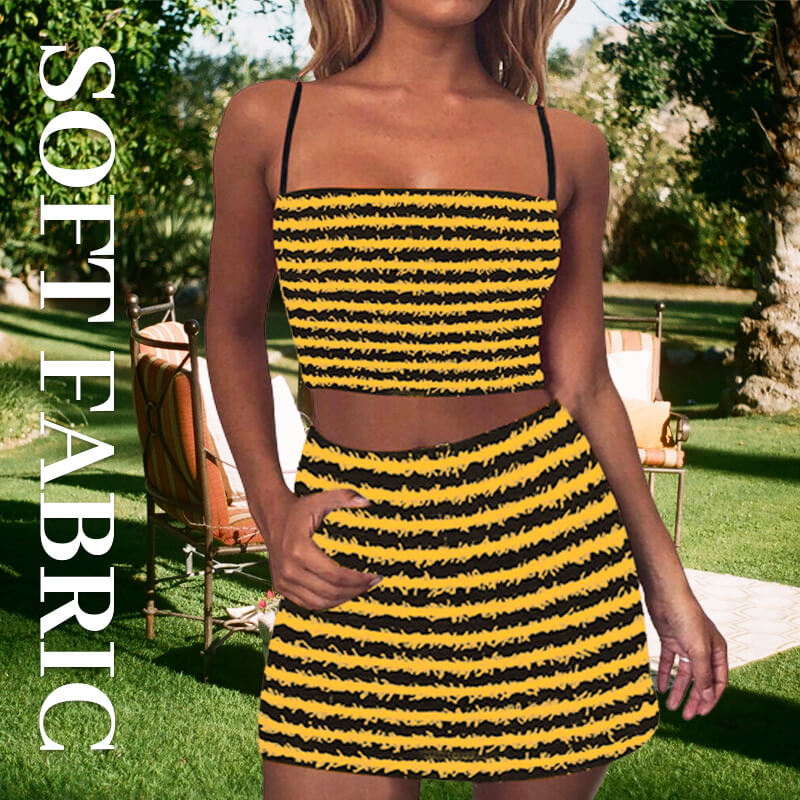 💥Textured Striped Suspender Top Short Skirt Set