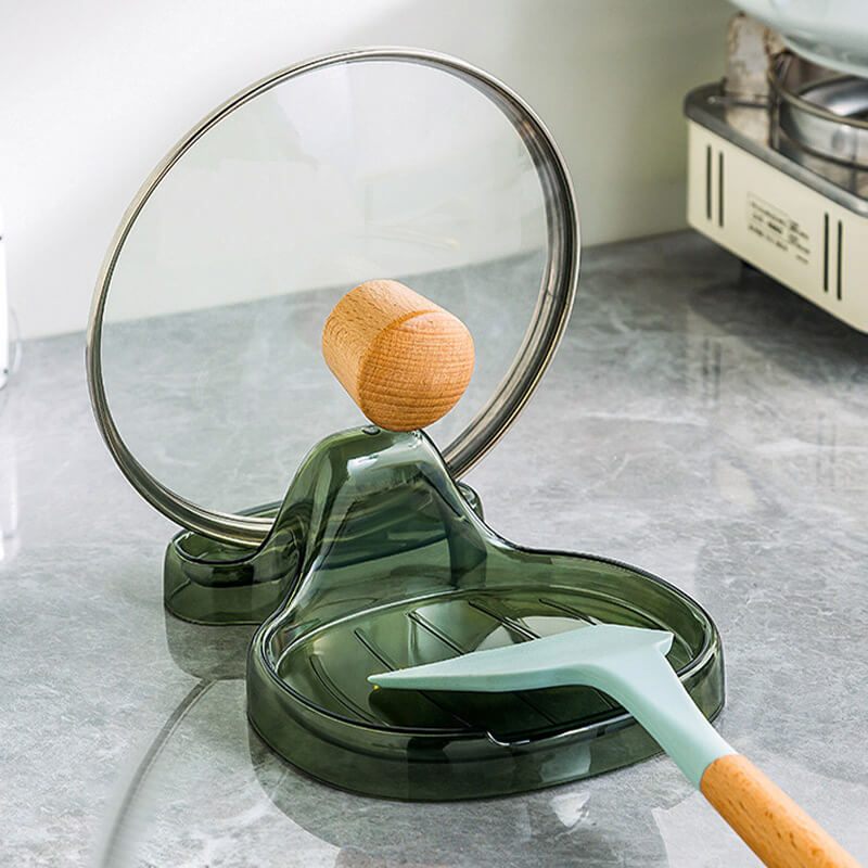 Storage rack for pot cover and spatula