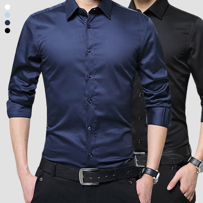 Men's Solid Long Sleeve Wrinkle-Free Formal Casual Shirt(50% OFF)