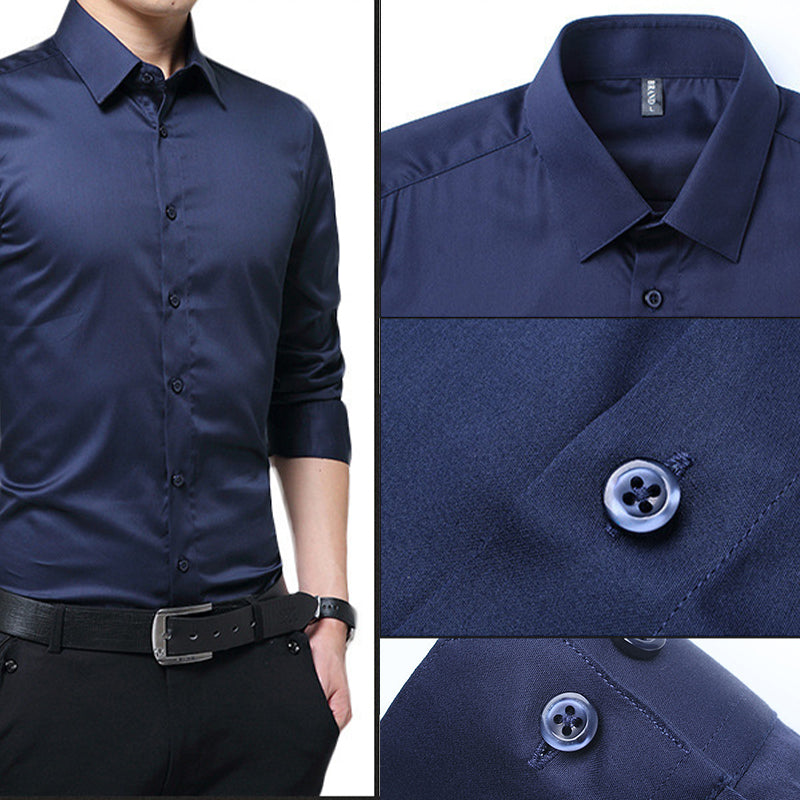 Men's Solid Long Sleeve Wrinkle-Free Formal Casual Shirt(50% OFF)