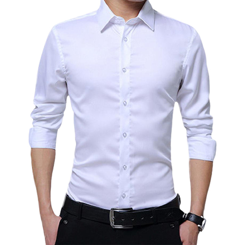 Men's Solid Long Sleeve Wrinkle-Free Formal Casual Shirt(50% OFF)