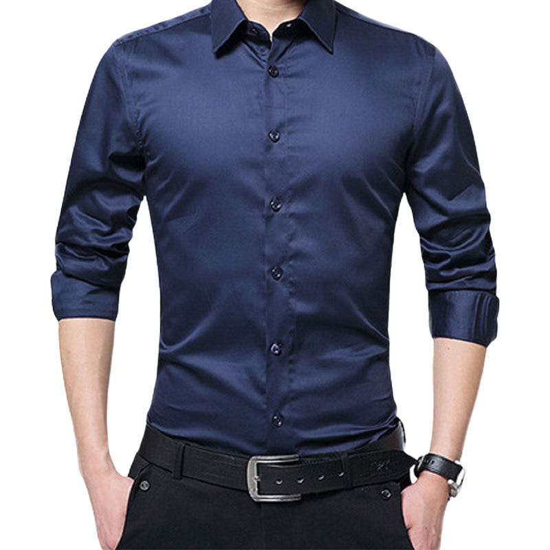 Men's Solid Long Sleeve Wrinkle-Free Formal Casual Shirt(50% OFF)
