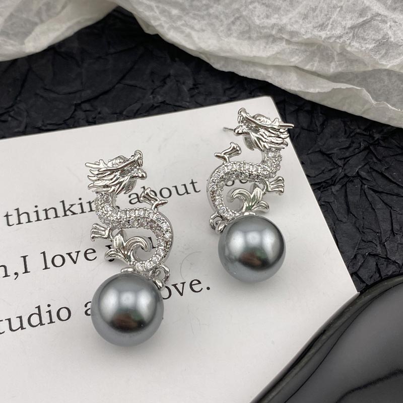 Dragon Hanging Bead Earrings -- (Have one's wishes come true!)