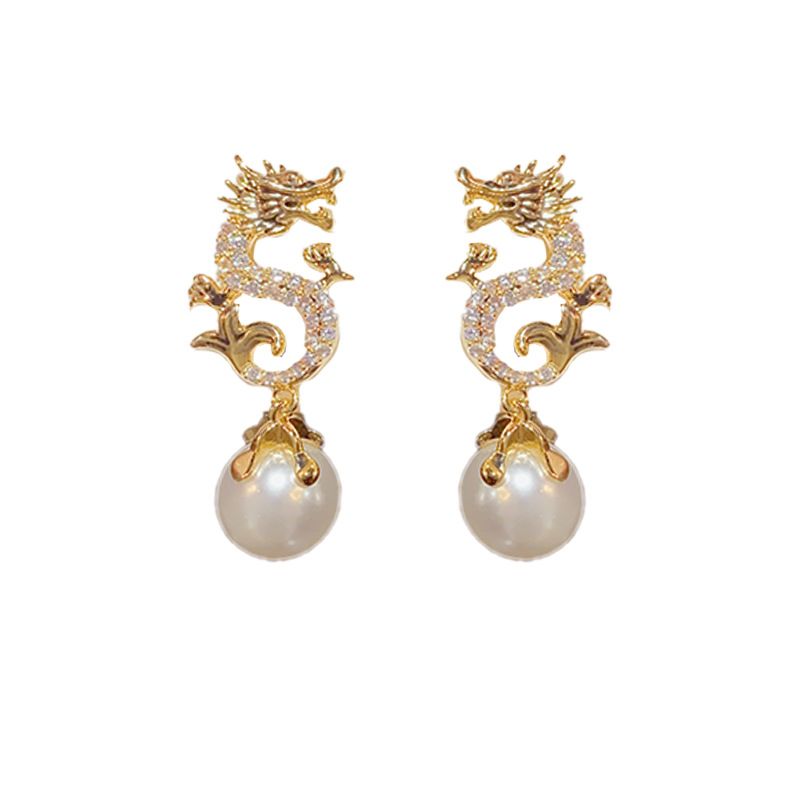 Dragon Hanging Bead Earrings -- (Have one's wishes come true!)