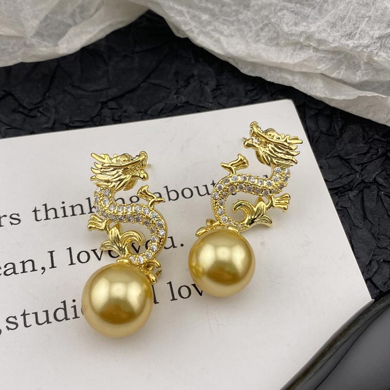 Dragon Hanging Bead Earrings -- (Have one's wishes come true!)