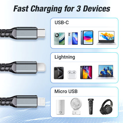 💥Limited Time 50% OFF🔥⚡Transparent Luminous 3-in-1 Super Fast Charging Cable