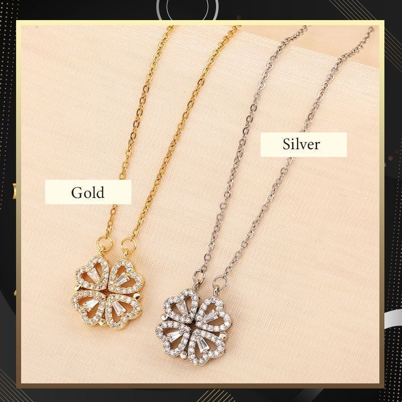 Lucky four-leaf clover & heart-shaped necklace