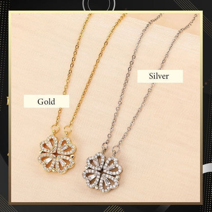 Lucky four-leaf clover & heart-shaped necklace