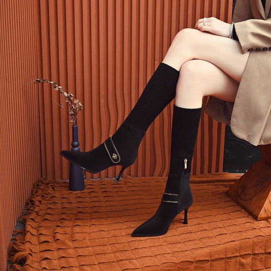 2023 winter new Korean temperament fine heel pointed female boots high-heeled fashion boots