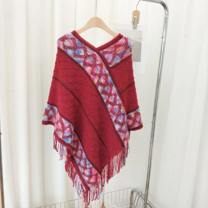 Ethnic style fringe knit shawl 🔥