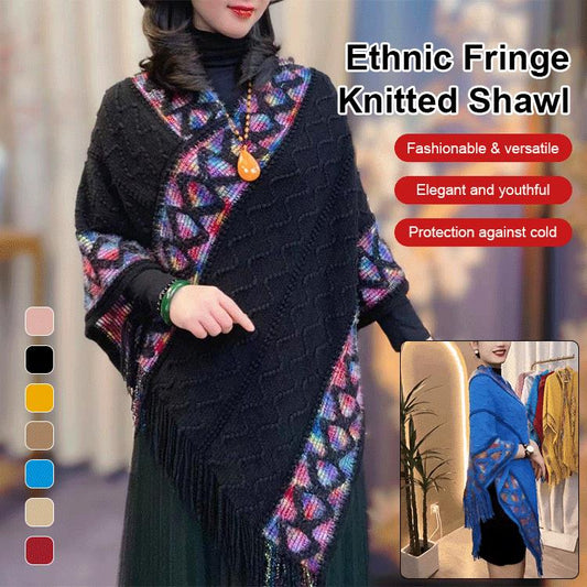 Ethnic style fringe knit shawl 🔥